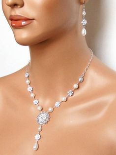 Emma Bridal Necklace Pearl Drop Wedding Necklace Rhinestone | Etsy Silver Pearl Bridal Sets For Formal Occasions, Formal Silver Pearl Bridal Sets, White Rhinestone Bridal Necklace For Anniversary, Wedding Silver Jewelry Sets With Rhinestones, Elegant Bridal Necklace With Rhinestones For Wedding, Bride's Silver Crystal Jewelry Sets, Silver Rhinestone Jewelry Sets For Wedding, Wedding Jewelry Sets With Silver Rhinestones, Silver Crystal Jewelry Sets For Brides