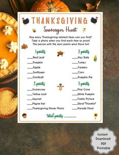 a thanksgiving printable with pumpkins and other things to eat for the holiday season