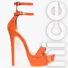 Croc Effect Platform Sandals. Condition: Mint. Never Worn. Orange Ankle Strap Sandals With 4-inch Heel, Bold Party Sandals With Heel Strap, Modern Orange Sandals For Party, Orange Modern Party Sandals, Modern Orange Party Sandals, Modern Orange High Heel Sandals, Modern Orange Open Toe Heels, Orange Heels With Heel Loop For Evening, Orange Evening Heels With Heel Loop