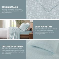 the instructions for how to make a bed with comforter and sheets in blue color