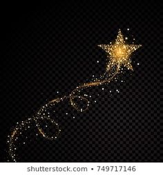 gold glitter stars on a black background, with sparkles in the shape of a star