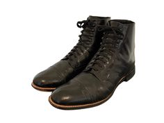 "1980s Vintage Stacy Adams Black Lace Up Genuine Leather Men Ankle Boots-US Size 10.5 D-Flat Lace Up Boots-Made In USA-Vintage Men Wear-Boots. Size 10.5 Vintage short black genuine leather men flat lace up ankle boots. These boots were made in the 1980s in the USA. They were made by Stacy Adams and are 100% leather upper, soles and lining. Size 10.5D height: 7\" length: 12.5\" insole: 11.75\" width: 4\" heel: .75\" Material: leather Color: black Condition: GOOD VINTAGE" Vintage Black High Ankle Lace-up Boots, Vintage Fitted Lace-up Boots With Snip Toe, Vintage Lace-up Boots For Formal Fall Occasions, Vintage Lace-up Boots For Formal Fall Events, Vintage Plain Toe Boots For Fall, Vintage Lace-up Boots For Formal Occasions, Vintage Combat Boots With Snip Toe And Leather Sole, Vintage Combat Ankle Boots With Leather Sole, Vintage Combat Boots With Leather Sole