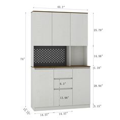 an image of a cabinet with drawers and cupboards on it's side measurements