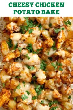 the cheesy chicken potato bake is ready to be eaten