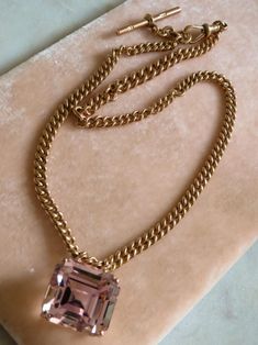 Spectacular Kunzite and Rose Gold Necklace Antique Watch Chain - Etsy Canada Luxury Evening Necklaces With Chain Detail, Luxury Evening Necklace With Chain Detail, Luxury Evening Necklace With Chain, Elegant Rose Gold Chain Necklace For Formal Events, Luxury Gemstone Necklaces For Evening, Yellow Gold Necklace With Box Clasp Gift, Luxury Rose Gold Chain Necklace, Luxury Rose Gold Chain Necklace For Formal, Luxury Rose Gold Necklace For Evening