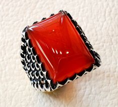 Rectangular silver aqeeq flat natural semi precious agate carnelian gemstone men ring sterling silver 925 jewelry all sizes free shipping Risk free Quality guarantee policy : If you are not satisfied with your item for any reason simply send it to us and you will get a replacement or refund . please write or choose your size with the order and we will size it for you . Our ring is handcrafted mostly with a few simple tools . but some methods are used in casting like lost wax method . sterling si Red Rectangular Jewelry With Polished Finish, Luxury Agate Ring Jewelry, Silver Carnelian Ring As A Gift, Silver Carnelian Rings For Gift, Formal Natural Stones Gemstone Ring, Fine Jewelry Agate Gemstone, Formal Agate Gemstone Rings, Agate Gemstone Rings For Formal Occasions, Formal Jewelry With Natural Chalcedony Stones