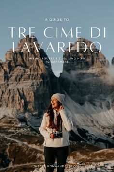 a woman standing on top of a snow covered mountain with the title, a guide to tire