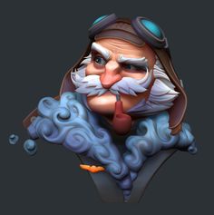 an old man with a beard and goggles sitting on top of a blue cloud