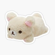 a white teddy bear laying down with its eyes closed sticker on a white background