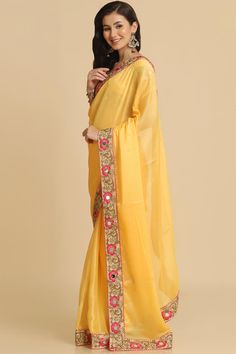 Product Features: Saree Color: Light Yellow Blouse Color: Cream Saree Fabric: Chiffon Blouse Fabric: Dupion Silk Saree Work: Woven Saree Border And Pallu: Lace Border And Fancy Pallu Length Of Saree: 5.5 Metres Occasion: Party Package Contain: 1 Saree And 1 Blouse Disclaimer: There Will Be Slight Difference In Digital To Actual Image Yellow Georgette Traditional Wear With Dupatta, Festivals Georgette Blouse Piece With Sheer Dupatta, Transitional Georgette Blouse Piece With Resham Embroidery, Festival Sheer Dupatta Blouse Piece In Georgette, Festival Georgette Blouse Piece With Sheer Dupatta, Georgette Saree With Sheer Dupatta For Eid, Transitional Resham Embroidered Georgette Blouse Piece, Wedding Traditional Wear With Zari Work On Chiffon, Embroidered Chiffon Dupatta For Wedding