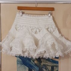 Zimmermann Silk/ Linen Skirt Size S Used Excellent Condition. 14" Waist 14.5" Length For Sale Skirt Only Zimmermann Dress, Silk Linen, Linen Skirt, Ruffle Skirt, Cream White, Silk, Skirt, Cream, For Sale