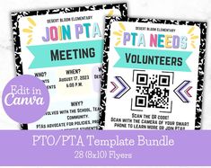 two printable volunteer cards with the text, join and receive for freebiet