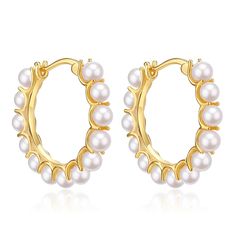 Elegant, timeless and beautiful — House of Pearls’ Circle Pearl Earrings are the perfect way to add a touch of sophistication to your formal look. Crafted with a timeless gold vermeil finish, these earrings feature a perfect circle of lustrous pearls that shimmer gracefully in the light. Whether you wear them with casual wear or a special occasion look, these earrings add a touch of poise to any ensemble. Details: Style ADiameter: 2.8cm Weight: 2.5g per earring Style BDiameter: 3.5cm Weight: 9.6 Timeless Round Hoop Earrings For Everyday Elegance, Timeless Everyday Elegance Hoop Earrings, Classic Yellow Gold Plated Hoop Earrings, Elegant Small Hoop Earrings For Everyday Elegance, Classic Plated Earrings For Anniversary, Everyday Elegant Round Hoop Earrings, Classic Plated Hoop Earrings, Classic Plated Hoop Earrings For Anniversary, Round Gold-plated Pearl Earrings