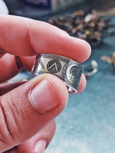 Molon Lave Spartan Ring Handmade Silver 925 One size ( Adjustable ) Inspired by Ancient Greece Symbolic Engraved Open Ring Jewelry, Ancient Style Silver Ring For Gift, Handmade Open Ring For Collectors, Symbolic Handmade Engraved Open Ring, Symbolic Handmade Open Engraved Ring, Handmade Symbolic Open Ring, Handmade Collectible Open Ring, Etched Sterling Silver Open Ring Jewelry, Etched Sterling Silver Open Ring