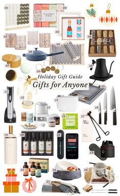 the holiday gift guide for anyone is on display in this collage, including gifts and other items