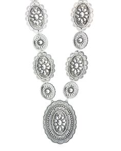 Details: Traditional western silver concho necklace The beautifully designed concho makes this piece easy to pair with any outfit, day or night Nickel free. Read more → Dimensions: Length: 28-inch Includes 3-inch extender chain Elegant Concho Jewelry For Festival, Nickel Free Western Style Necklaces, Nickel-free Western Style Necklaces, Western Style Nickel Free Necklaces, Southwestern Concho Necklaces For Western Events, Southwestern Necklaces For Western-themed Events, Western Metal Jewelry For Western-themed Events, Western Metal Jewelry Nickel Free, Western Silver Metal Jewelry