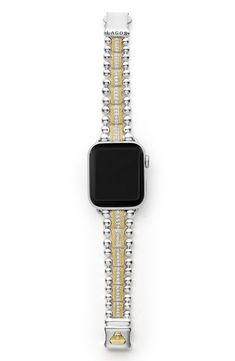 Turn your Apple Watch into a luxe jewelry piece with this two-tone bracelet featuring 18-karat gold Caviar beaded links dusted with pavé diamonds. Total diamond weight: 1.56ct. Apple Watch not included Compatible with Series 1–8 Apple Watch Fits 38–45mm Apple Watch Sterling silver/18k gold/diamond Imported >Diamond Guide Luxe Jewelry, Apple Watch Accessories, Diamond Guide, Watch Accessories, Pave Diamonds, Watch Bands, Apple Watch, Jewelry Pieces, Gold Diamond