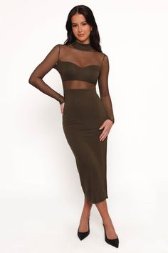 Farrow Long Sleeve Midi Dress - Olive Fit Back, Mock Neckline, Sleeve Midi Dress, Long Sleeve Midi, Long Sleeve Midi Dress, Side Split, Midi Length, Date Night, Unique Style