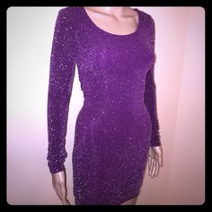 New Never Worn, Size Small, Silk Liner, 93% And 4% Spandex, Measured From The Front Top To Bottom 26 Inches, Purple With Silver Glitter Sparkling Fitted Sequin Dress For Spring, Metallic Fitted Mini Dress For Holiday, Fitted Metallic Mini Dress For Holiday, Fitted Purple Sequined Bodycon Dress, Sparkling Fitted Disco Mini Dress, Fitted Disco Dresses With Glitter, Fitted Sparkling Disco Mini Dress, Fitted Glitter Disco Dresses, Disco Style Fitted Glitter Dress