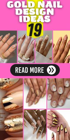 Gold Color Nail Designs, Gold Manicure Ideas, Nail Designs With Gold, Gold Nails Design, Gold Flake Nails, White Stiletto Nails