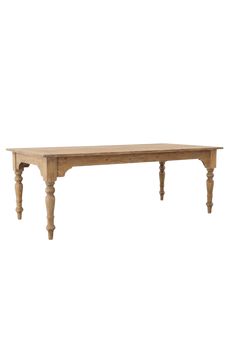 a wooden table with two legs and a long top, on a white background is shown