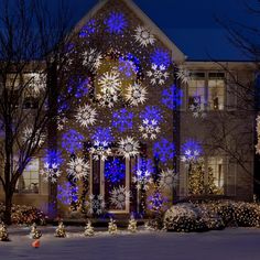 Blue And White Outdoor Christmas Lights, Blue And White Christmas Lights Outdoor, Blue Outdoor Christmas Lights, Blue Christmas Lights On House, Blue And White Christmas Lights, Gobo Lighting, Blue Christmas Lights, Holiday Icons, Christmas Projector