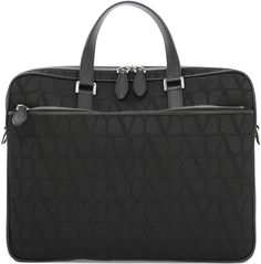 Black VALENTINO GARAVANI WORK BAG IN TOILE ICONOGRAPHE TECHNICAL FABRIC Classic Bag With Silver-tone Hardware For Business Trips, Business Bag With Silver-tone Hardware And Double Handle, Professional Bag With Silver-tone Hardware And Double Handle, Travel Briefcase With Silver-tone Hardware, Travel Briefcase With Silver-tone Hardware And Top Handle, Modern Black Briefcase With Leather Trim, Modern Bags With Leather Trim For Business Trips, Designer Travel Bag With Zipper Closure, Designer Tote Briefcase For Business