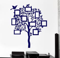 a family tree wall decal with blue frames