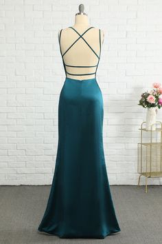 Mermaid Dresses With Sweep Train For Party, Mermaid Party Dress With Sweep Train, Fitted Bridesmaid Dress With Corset Back For Party, Backless Satin Bridesmaid Dress For Party, Fitted Satin Backless Bridesmaid Dress, Floor-length Bridesmaid Evening Dress With Back Opening, Evening Fitted Backless Dress With Sweep Train, Bridesmaid Evening Dress With Back Opening, Floor-length Bridesmaid Dress With Back Opening