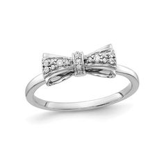 Polished crisp 14 karat white gold with rhodium plating is the foundation for a stunning diamond bow promise ring featuring 4 sparkling diamonds 1/12 carat (Color H-I, Clarity I2-I3) total weight. 14K White Gold Diamond Bow Promise Ring 1/12 Carat (ctw Color H-I, I2-I3) Size: 7.  Gender: female.  Age Group: adult. Diamond Bows, Diamond Birthstone, Eternity Ring Diamond, Diamond Eternity, 2 Carat, Sparkle Diamonds, Promise Ring, Eternity Ring, White Gold Diamonds