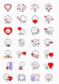 various stickers with hearts and faces on them