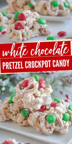 white chocolate pretzel crockpot candy cookies are stacked on top of each other