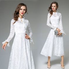 Modest / Simple Ivory Casual Maxi Dresses 2019 A-Line / Princess Scoop Neck Ruffle Long Sleeve Tea-length Womens Clothing Casual Maxi Dresses, Prom Dresses Under 100, Ruffle Long Sleeve, Maxi Dresses Casual, Neck Ruffle, Tea Length, Maxi Dresses, Scoop Neck, White Dress