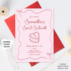 16th Birthday Invitation, Whimsical Sweet Sixteen Birthday Invite, Red Pink Editable Adult Party Invitation, hand drawn 16th Birthday invite This is a INSTANT DOWNLOAD Do it your self template. You will receive an email with a link to your template - this is automatically sent and may take a few minutes to process. Follow the link to the template, edit online in Corjl platform , download and print your self. DIGITAL FILE ONLY Edit your items using Corjl.com right after purchasing. ✤INVITE SIZE✤ Sweet Sixteen Birthday Invitations, 16th Birthday Invitations, Sweet Sixteen Invitations, Sweet Sixteen Birthday, Sweet 16 Invitations, Birthday Invite, Sweet Sixteen, 16th Birthday, Types Of Printer