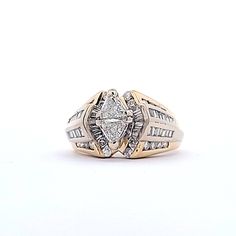 Vintage 14k Yellow Gold Trillion Cut Diamond Cluster Ring 1.67ct. T.w. Color H-J Clarity SI Size 7.25 with Appraisal Item w#2627 Professionally cleaned and polished to newer condition. .32 carat total weight Trillion Cut Diamonds (2) .60 carat total weight Round Cut Diamonds (24) .48 carat total weight Baguette Cut Diamonds. 1.67 carat total weight all diamonds Color H-J Clarity SI1 7.3 grams Marked 14k American Appraisal Association Estimated Retail Replacement Value $2395 USD We will provide 1 White Marquise 14k White Gold Rings, White Gold Baguette Cut Diamond Ring Vs Clarity, Dazzling Marquise Cut White Diamond Ring, 14k White Gold Marquise Diamond Ring For Anniversary, 14k Gold Cluster Diamond Ring In Diamond White, Marquise Diamond Ring With Accents In White Gold, Classic White Marquise Diamond Ring, White Gold Diamond Ring With Marquise Accents, 14k Stamped Cluster Jewelry For Anniversary