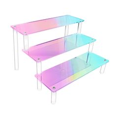 three tiered glass shelfs with acrylic paint on the bottom and sides