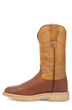 Get ready for some boot-scootin' in this classic cowboy style with traditional Western embroidery stitched on the contrasting shaft. A rounded toe, cushioned footbed and lugged sole offer all-day comfort for cowpoke and city-slickers alike. Pull-on style Removable, cushioned insole Leather upper/textile lining/synthetic sole Imported Western Style Waterproof Moc Toe Boots For Ranch, Brown Western Waterproof Boots With Moc Toe, Western Style Brown Waterproof Boots For Ranch, Brown Western Style Waterproof Boots With Moc Toe, Brown Moc Toe Waterproof Boots For Rodeo, Brown Moc Toe Western Waterproof Boots, Western Waterproof Boots With Snip Toe For Rodeo, Western Waterproof Moc Toe Boots For Rodeo, Western Style Waterproof Boots For Rodeo With Moc Toe