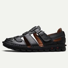 Category:Sandals; Upper Materials:Leather,Italian Full-Grain Cowhide; Lining Materials:Cowhide; Gender:Men's; Toe Shape:Open Toe; Outsole Materials:Rubber; Closure Type:Lace-up; Function:Slip Resistant,Breathable,Comfortable; Listing Date:03/08/2024; 2024 Trends:Sporty Sandals,Closed Toe Sandals,Handmade Shoes,Fishermen sandals; Foot Length:null; Foot Width:null Leather Slip-on Sandals For Beach, Slip-on Open Toe Sandals With Stitched Sole, Beach Slip-on Slingback Sandals With Leather Sole, Summer Leather Slip-on Shoes With Textured Sole, Leather Closed Toe Sport Sandals For Beach, Summer Slip-on Leather Shoes With Textured Sole, Leather Slip-on Slingback Sandals For Beach, Leather Sandals With Round Toe For Beach, Beach Sport Sandals With Leather Footbed, Closed Toe