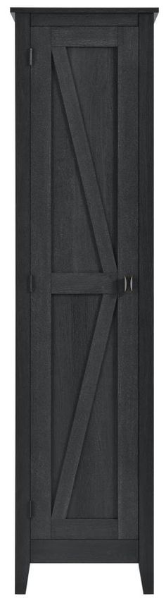 the barn door cabinet is shown in black