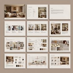 the interior design brochure is displayed in several different styles and colors, including beige