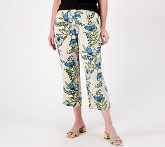 A fun alternative to solid slacks, these linen-blend crops feature a stand-out print. From Susan Graver. Spring Cotton Printed Pants, Straight Leg Printed Pants For Summer, Spring Vacation Cropped Leg Bottoms, Spring Vacation Capri Bottoms, Printed Straight Leg Bottoms For Summer, Summer Printed Straight Leg Bottoms, Summer Straight Leg Printed Bottoms, Spring Printed Straight Pants, Spring Straight Printed Pants