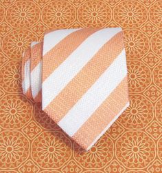 Mens Tie - Peach and White Striped Silk Necktie. $18.95, via Etsy. Orange Business Tie, White Formal Ties For Summer, White Summer Ties For Formal Occasions, Classic Summer Ties As Gifts, White Summer Tie, Orange Formal Suit And Tie Accessories, Classic Suit And Tie Accessories For Summer Office, Striped Summer Tie, Business Neckwear With Ties For Summer