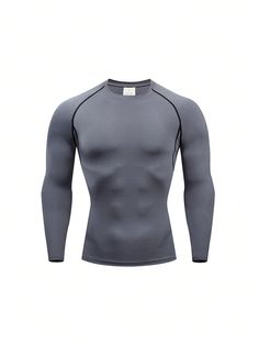 Boyfriend Style Men's Sports Fitness Tight-Fitting Base Layer Workout Long Sleeve Shirt, Athletic Training Long Sleeve Top Gym Clothes Boyfriend Style Men Basic T-Shirt Grey   Long Sleeve Knitted Fabric Plain  High Stretch  Men Activewear, size features are:Bust: ,Length: ,Sleeve Length: Gym Clothes Men, Workout Long Sleeve, Men Activewear, Gym Outfit Men, Clothes Men, Long Sleeve Workout, Athletic Training, Gym Clothes, Outdoor Men