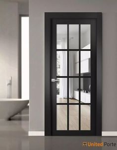 Solid French Interior Door with Clear Glass | Bathroom Bedroom Sturdy Doors | Buy Doors Online Italy Door, Black Barn Door, Solid Wood Door, Residential Windows, European Doors, Soft Opening, Black Barn, Glass Doors Interior, Solid Wood Doors