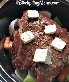 the meat and vegetables are cooked in the slow cooker