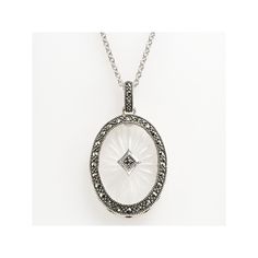 Vintage beauty. An opaque white sunray crystal and shimmering marcasite stones make this oval frame pendant a charming choice. You're sure to treasure this timeless sterling silver necklace. Click on this JEWELRY & WATCHES GUIDE to learn about fit, styles, materials and more! Beaded milgrain and antiqued details add a lovely touch. Diamond-shaped cutouts decorate the sides of the pendant. Details: 1 1/2-in. pendant 18-in. chain Lobster-claw clasp Sterling silver Size: One Size. Gender: female. A Silver Oval Necklace With Diamond Accents, Silver Oval Necklaces With Diamond Accents, Classic Oval Nickel-free Necklace, Classic Antique Silver Oval Necklace, Classic Oval Antique Silver Necklace, Oval Marcasite Jewelry For Formal Occasions, Classic Marcasite Jewelry For Anniversary, Formal Oval Marcasite Jewelry, Silver Marcasite Jewelry With Oval Shape