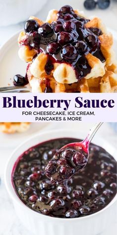 blueberry sauce for cheesecake ice cream, pancakes and more with text overlay