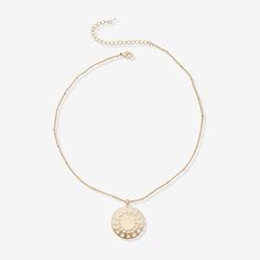 Features: Coin JewelryJewelry Closure: Lobster ClaspShape: SunburstMetal Color: Gold ToneChain Length: 17 InchExtender Length: 3 InchPendant Length: 34.3mmPendant Width: 34.3mmChain Construction: BeadCare: Wipe CleanMetal: BrassNecklace Type: Pendant NecklacesCountry of Origin: Imported Dainty Metal Initial Pendant Necklace, Gold Beaded Round Pendant Jewelry, Dainty Beaded Pendant Necklaces, Beaded Metal Round Pendant Jewelry, Metal Pendant Necklace With Beaded Chain, Dainty Round Beaded Chain Necklace, Gold Beaded Medallion Jewelry, Beaded Chain Medallion Jewelry Gift, Beaded Chain Necklace With Round Pendant For Gift