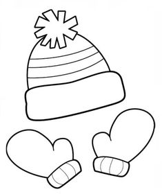 a winter hat and mittens for kids to color on the snowflakes