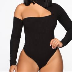 Fashion Nova Bodysuit. 10/10 Condition Black Fitted Flirty Bodysuit, Flirty Black Fitted Bodysuit, Black Stretch Bodysuit For Going Out, Black Flirty Bodysuit For Party, Black Flirty Bodysuit For Date Night, Black Flirty Bodysuit For Spring, Flirty Black Bodysuit For Spring, Trendy One-piece Bodysuit For Night Out, Trendy One-piece Top For Party